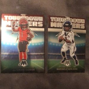 JaMarr Chase and Russell Wilson 2022 mosaic touchdown masters football cards